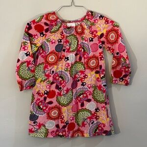 Hanna Andersson Long-Sleeve Pink and Green Floral Dress (US size 6/7)